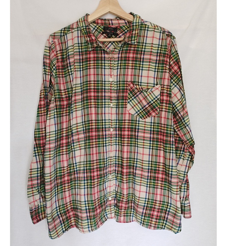 J Crew Classic Flannel Boy Fit Button Front K3742 Coral Tartan Plaid Cotton 22